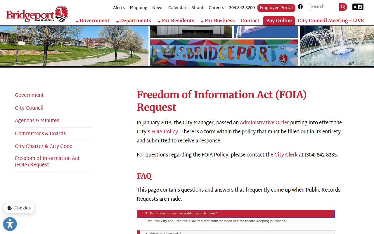 Bridgeport criminal record Freedom of Information Act request page