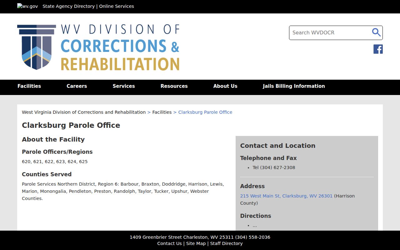 Clarksburg criminal supervision records and WVDCR Parole Office