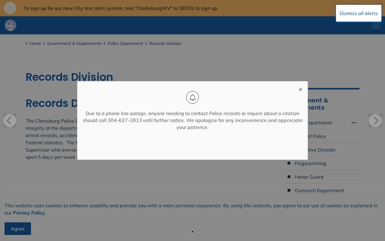Clarksburg Police Records Division official information page