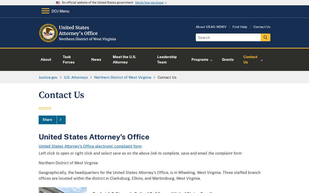 Clarksburg federal criminal records office contact page