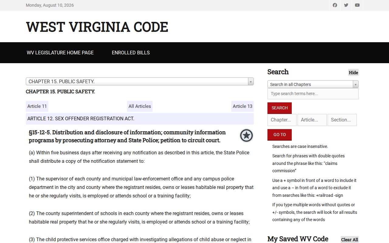 Harrison County sex offender registry disclosure statute