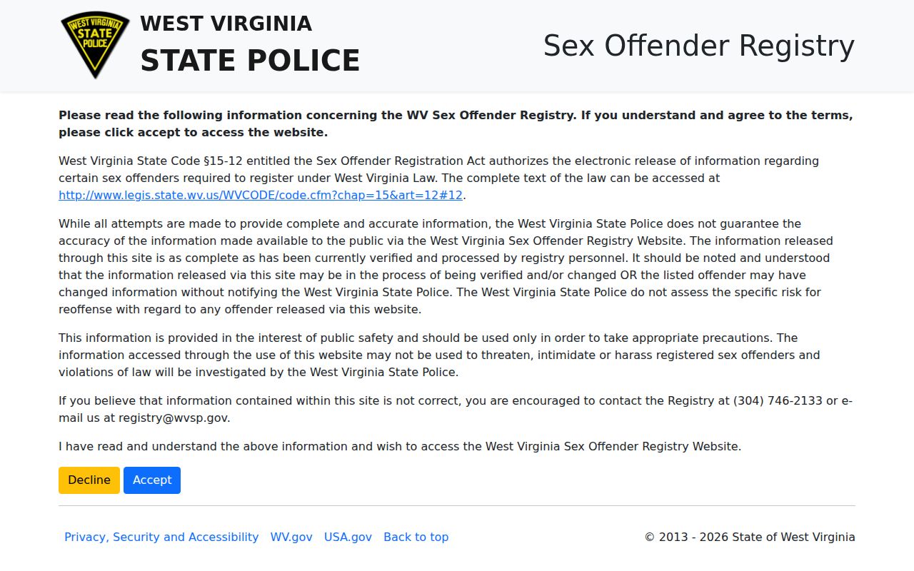 Harrison County sex offender registry lawful-use disclaimer